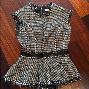 Rebecca Taylor Black and White Tweed Peplum Top